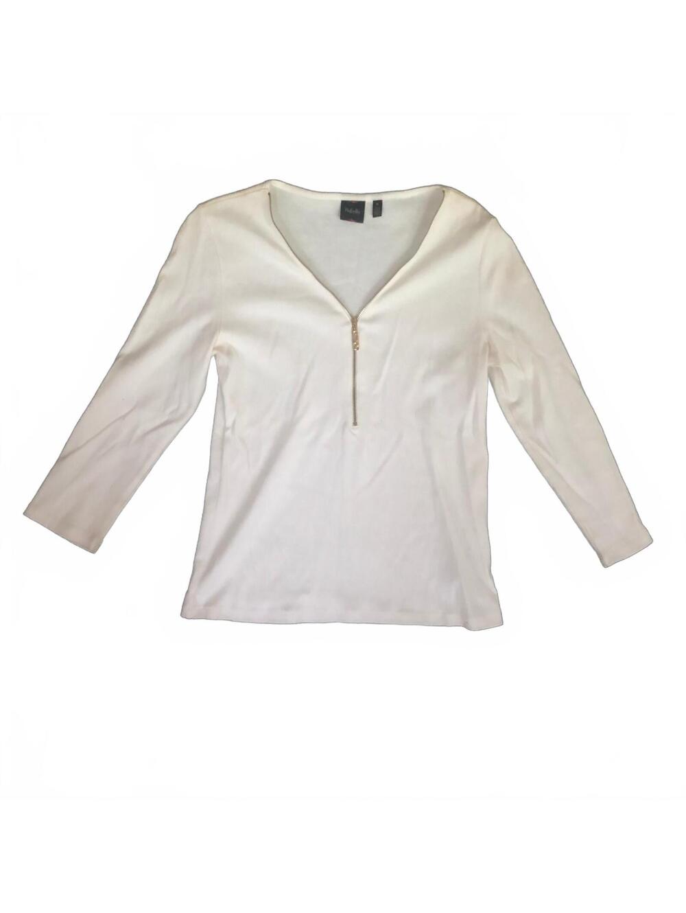 Rafaella Long Sleeve V-Neck Top with Gold Zipper, Size M